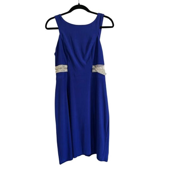 Scarlett Sapphire Blue Rhinestone Cut Out Sleeveless lined Shift Dress NWT Sz 10 - Picture 2 of 11